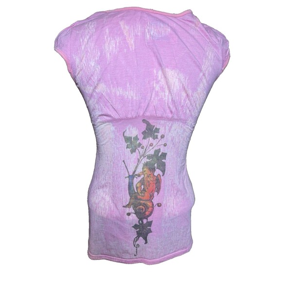 Y2K Butterfly Dropout Foxy People Babydoll Top – Med Pink Tattoo Graphic V-Neck - Picture 11 of 11